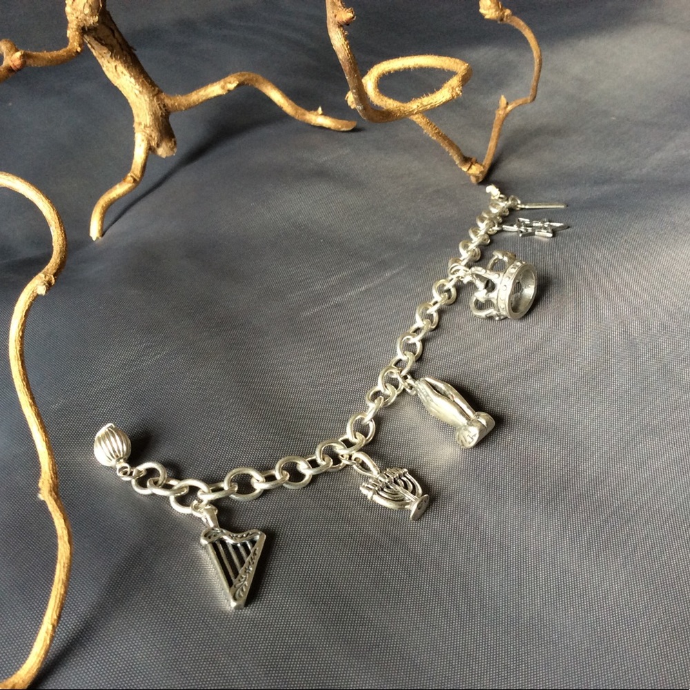 Sterling Silver Charm Bracelet with Bible Charms